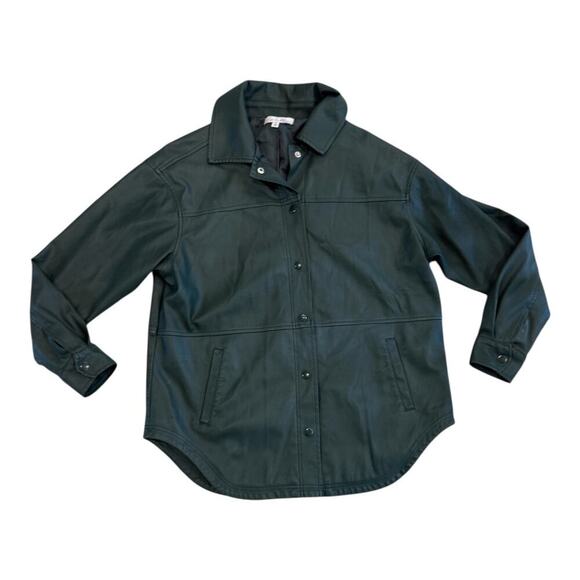 💚 Love Whit Vegan Leather Shirt | Green Snap-Front Overshirt 💚 - Picture 4 of 4